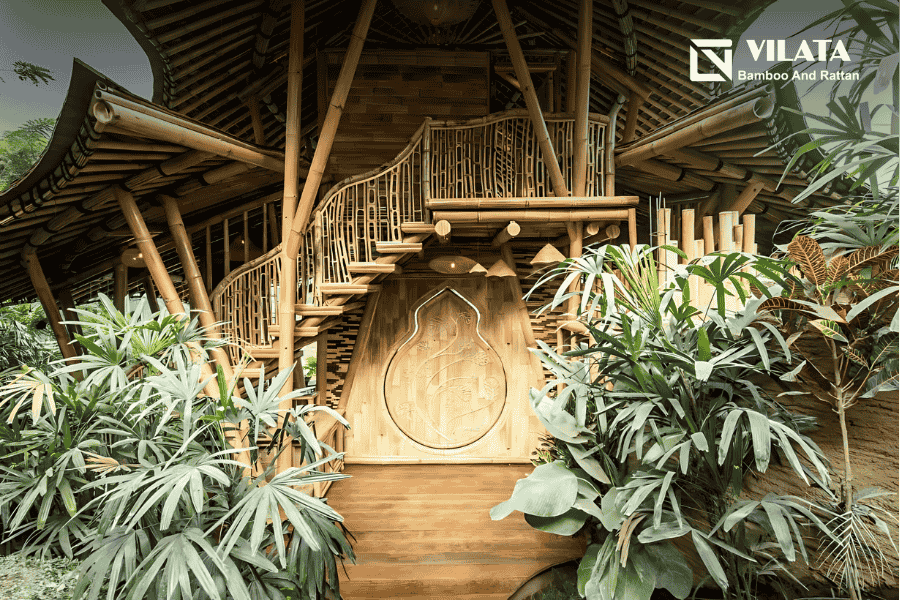 Lan can cầu thang bằng tre đan xen Lan can cầu thang bằng tre đan xen
